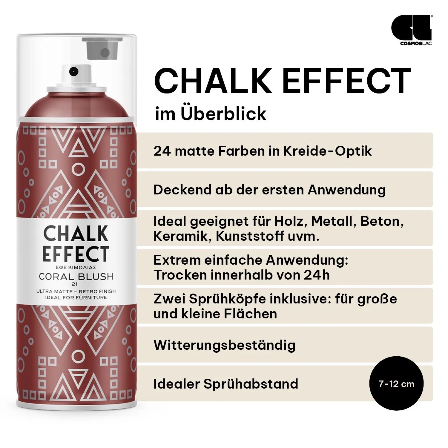 COSMOS LAC Kreidefarbe Spray Chalk Effect  Hochwertige Chalky Kreidesprühfarbe Farbspray  Spray Paint Farbe Korallenrosa_3