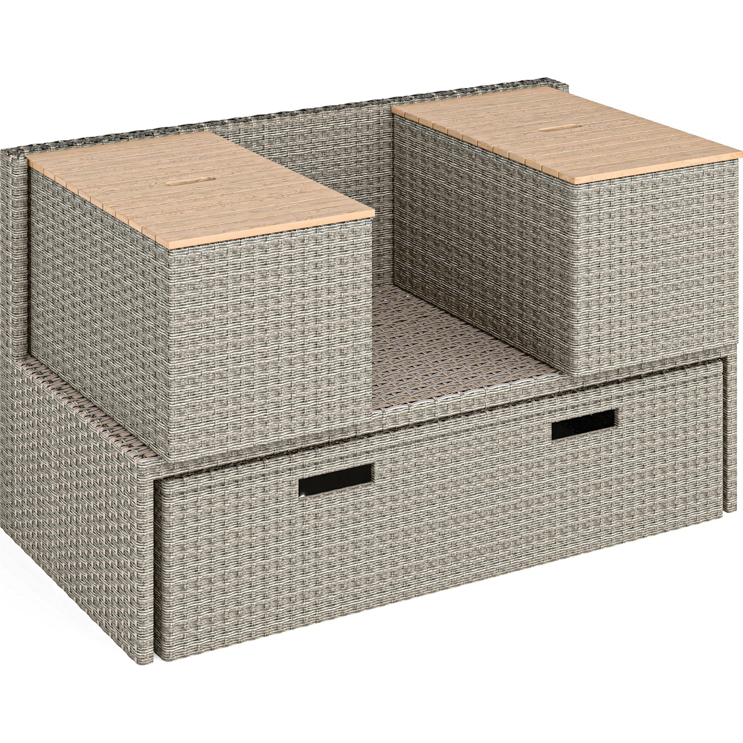 Lounge-Set Bostonia, 4-teilig, hellbraunes Polyrattan mit Stauraum.