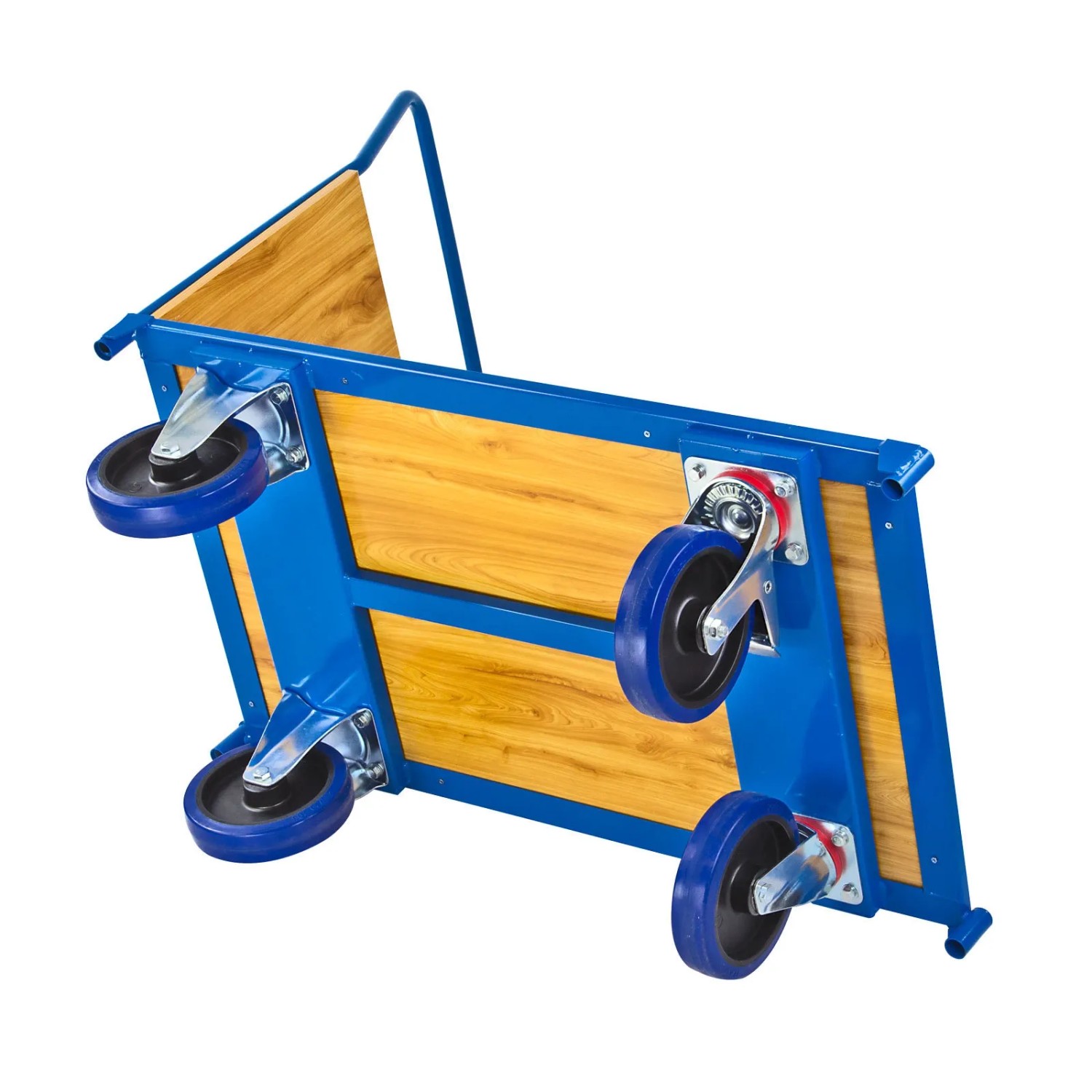 PROREGAL Transportwagen Pro, blau, mit Holzplatte und 4 Rädern. Traglast 600kg.