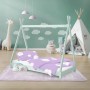 Mintfarbenes ML-Design Kinderbett Tipi 80x160 cm mit Lattenrost und Wolkenmuster Bettwäsche.