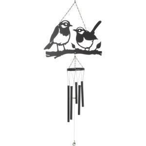 Graues Windspiel mit Vogelmotiv aus Metall, 80 cm hoch, für die Gartendekoration.