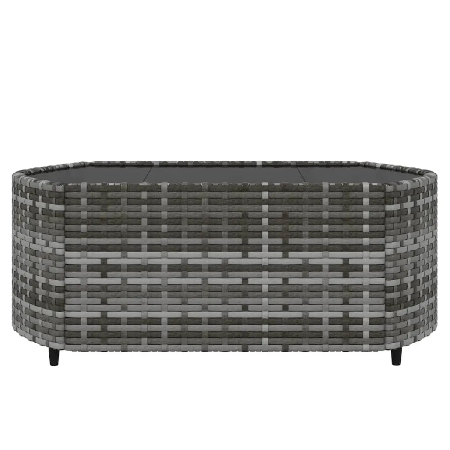 Grauer vidaXL Couchtisch aus Polyrattan mit Glasplatte, Teil des Garten-Lounge-Sets.