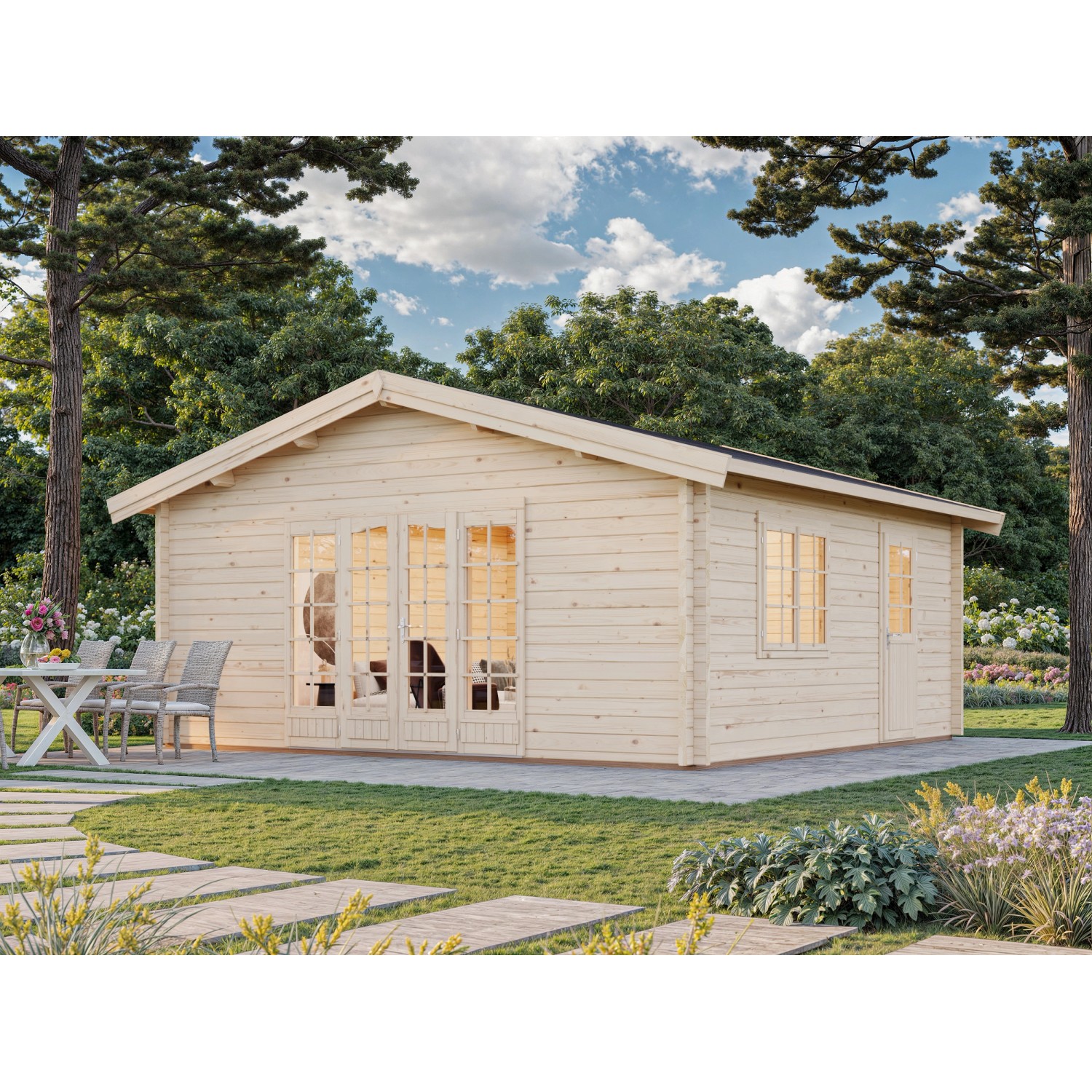Palmako Gartenhaus Irene 540 x 540 cm Lackiert Grau-Weiß FSC® günstig online kaufen