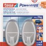 Tesa Selbstklebehaken, 2er-Set, chrom matt, oval, mit Powerstrips für bis zu 2 kg Haltekraft.