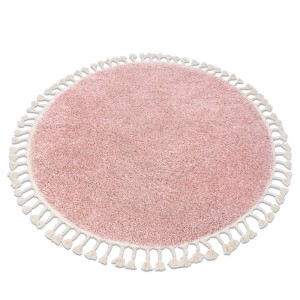 RugsX Teppich Berber VG14503 Rosa, runder Teppich mit Fransen, 160cm Durchmesser.