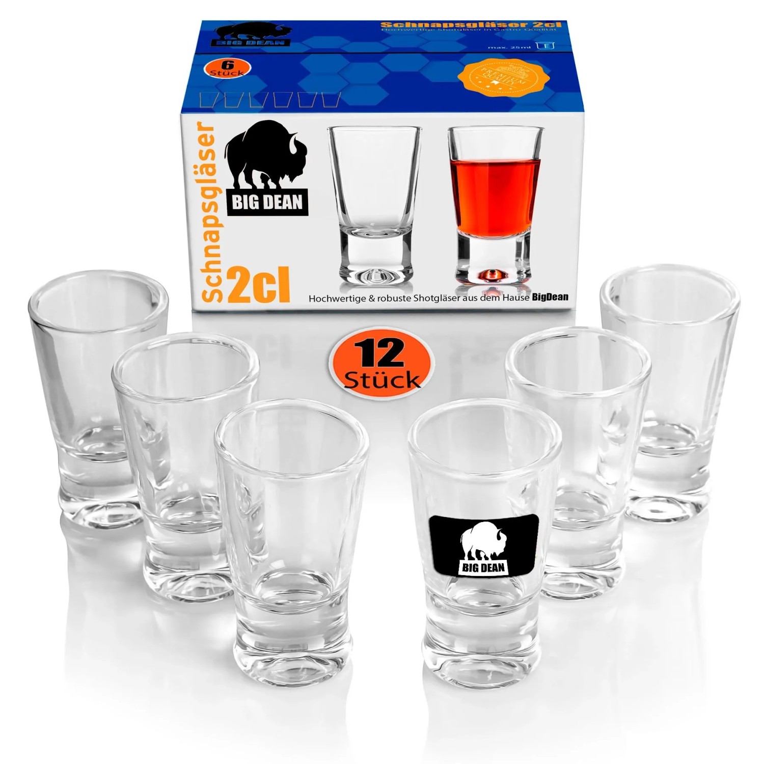 BigDean 12 Stück Schnapsgläser 2cl in Geschenkbox Hochwertige Shotgläser Spülmaschinenfest in Gastro Qualität