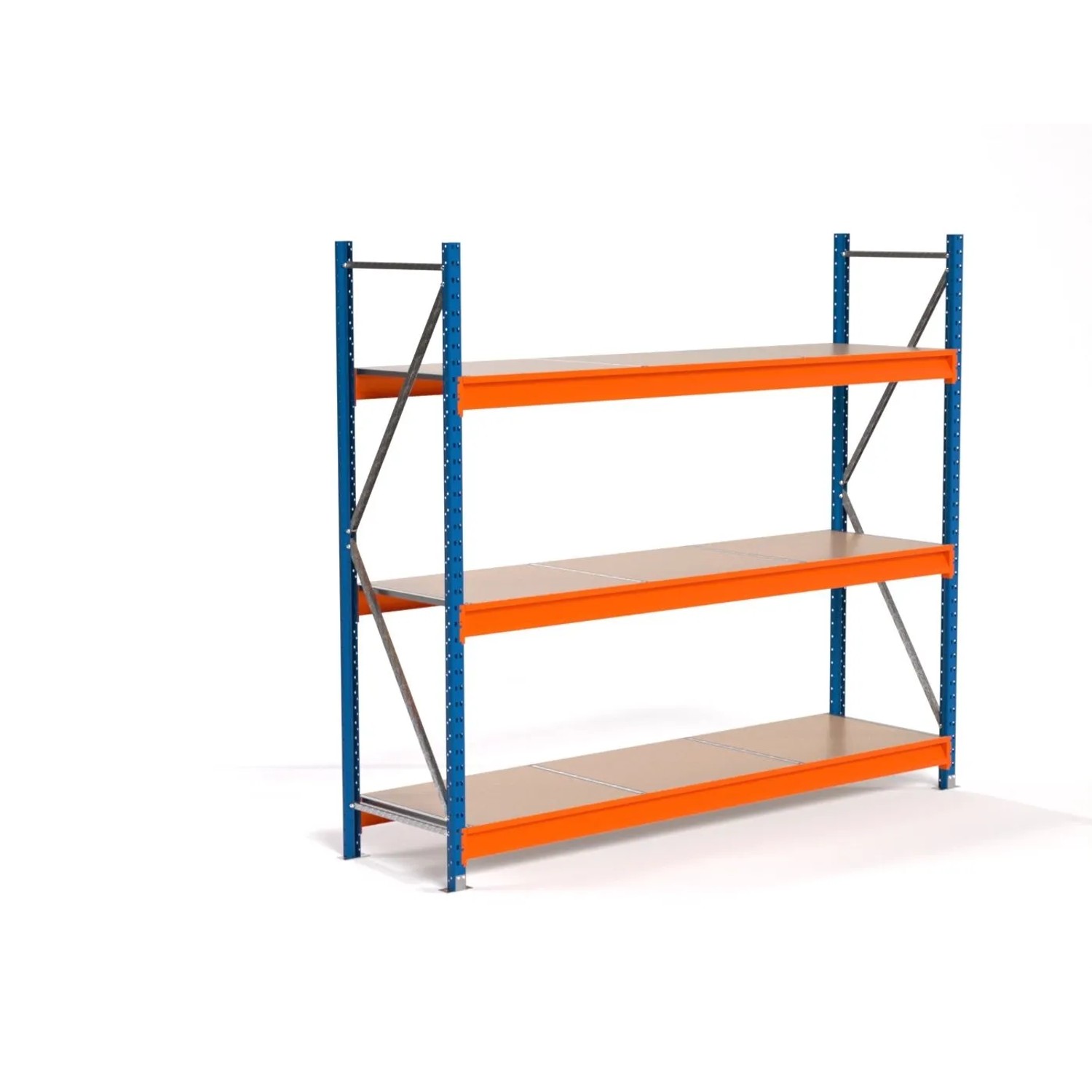 PROREGAL Industrie Weitspannregal Lagerregal MAXIMUS PRO Grundregal HxBxT 200x225x60cm 3 Spanplatten-Fachboden Fachlast 610kg Blau/Orange
