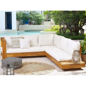 Beliani Lounge Set MARETTIMO, cremeweißes Gartenmöbel aus Akazienholz mit Polstern.