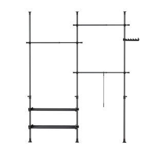 SoBuy Teleskop Kleiderständer FRG34-II-SCH mit 3 Stangen und 2 Ablagen.