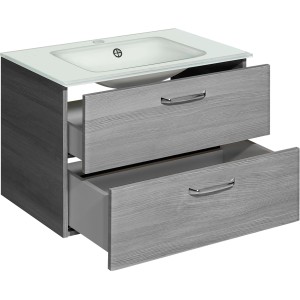 Pelipal Waschbeckenunterschrank Quickset 328, Graphit, 72 cm breit, mit zwei Schubladen und Waschbecken.
