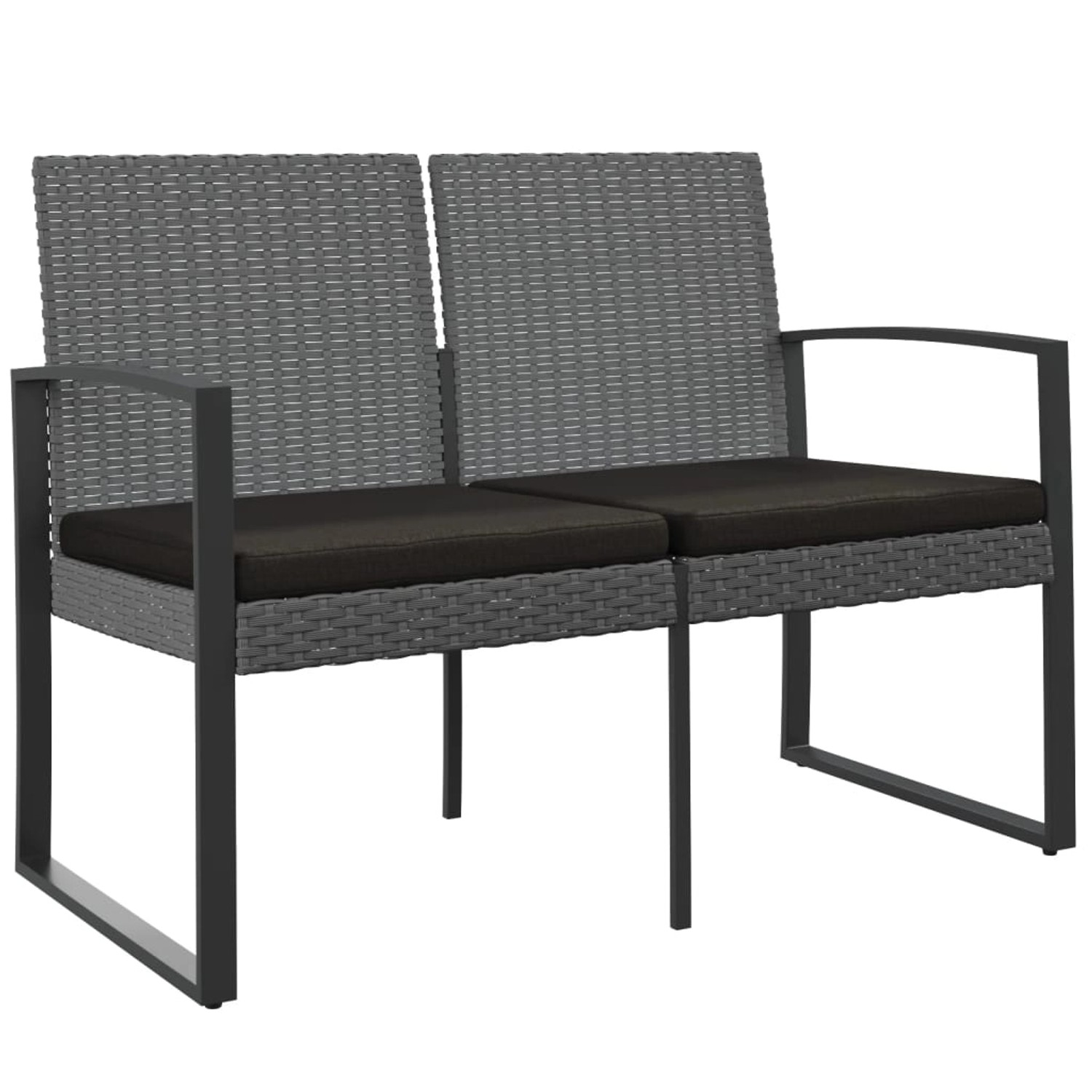 furnicato Gartenbank 2-Sitzer mit Kissen Dunkelgrau PP-Rattan günstig online kaufen