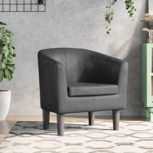 Moderner grauer vidaXL Loungesessel aus Kunstleder, dick gepolstert, mit dunklen Holzfüßen. Ideal für Wohnzimmer.