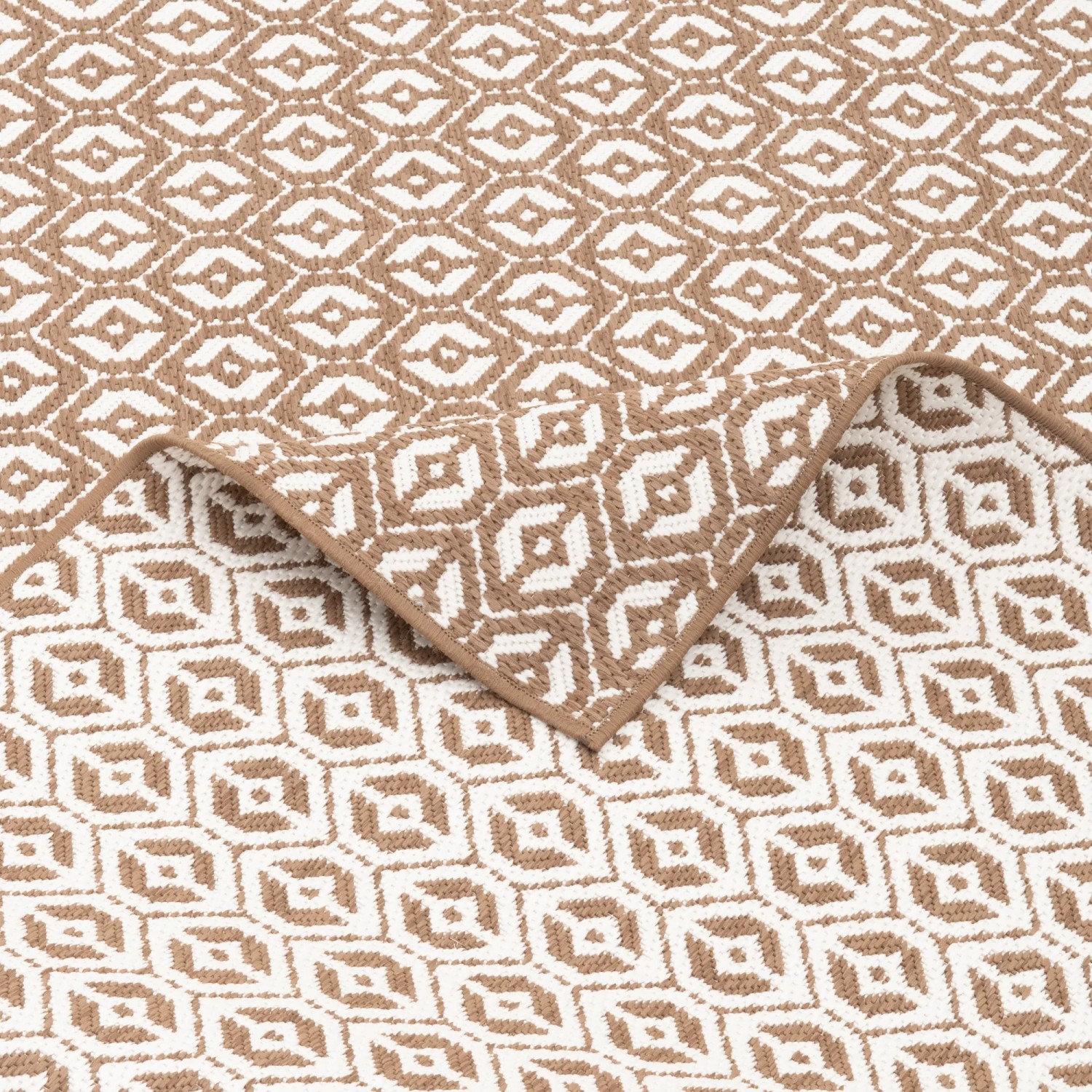 Beiger Snapstyle In- und Outdoor Teppich Cape Cod, 100x100 cm, mit geometrischem Muster.