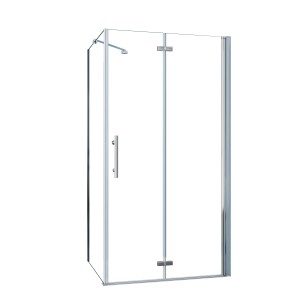 AICA Eckdusche mit Drehtür, 100x80x195 cm, 6mm ESG-Glas, chromfarbener Rahmen und Stabilisator.