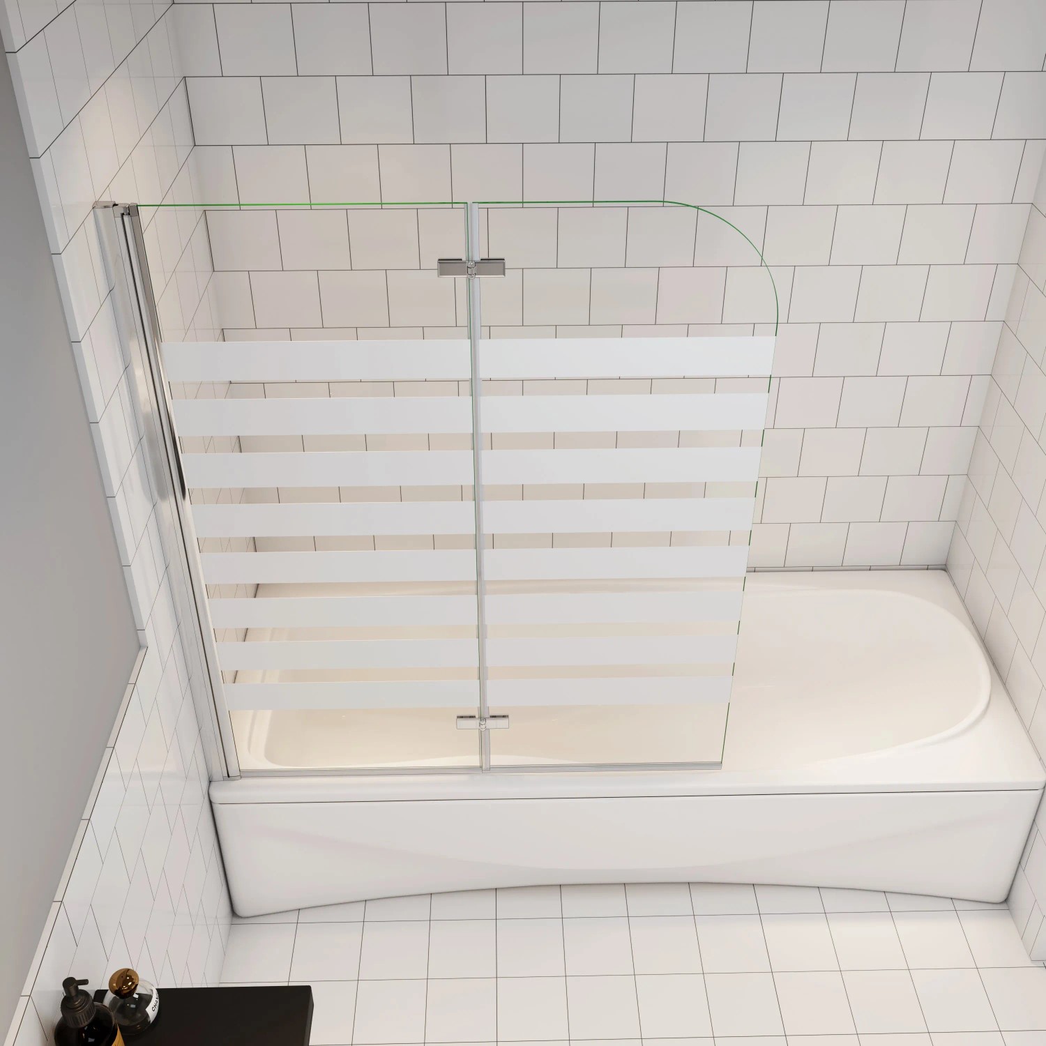 Badewanneaufsatz 120x140cm, 2-teilige Faltwand links, 6mm ESG Nano-Glas Duschwand.