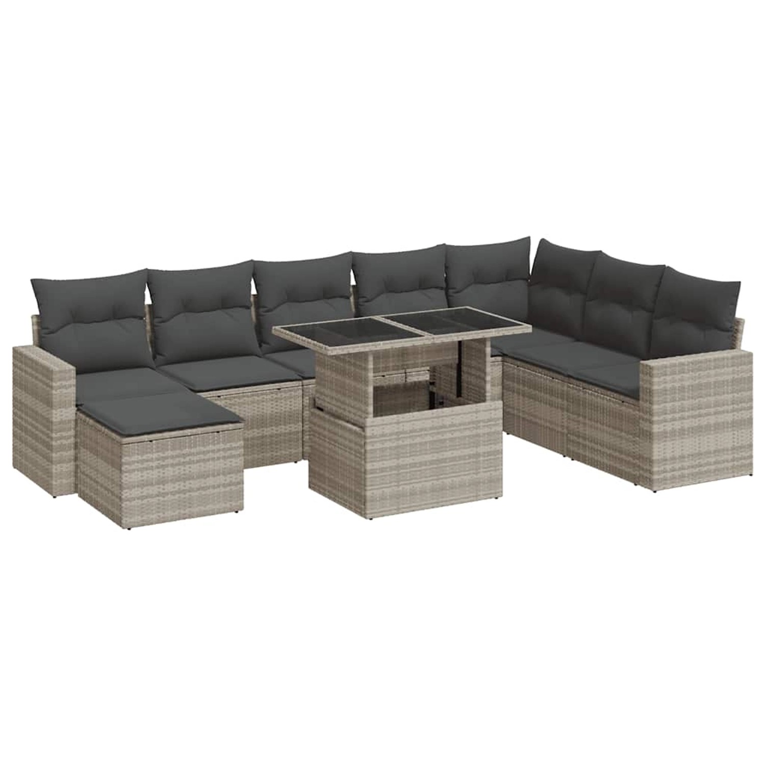 vidaXL 9-Tlg Garten-Sofagarnitur mit Kissen Hellgrau Poly Rattan 3326373 günstig online kaufen