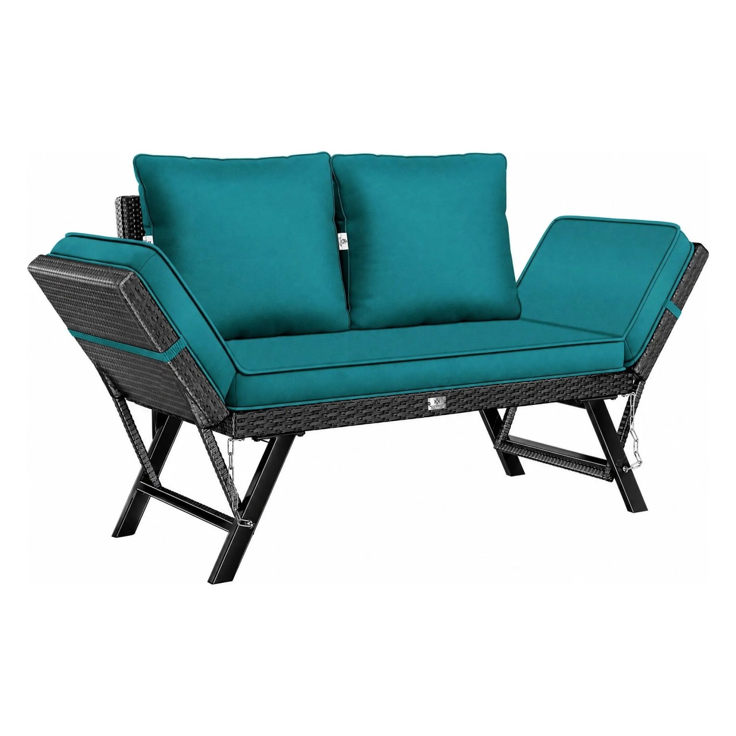 KESSER Gartenbank Luna Polyrattan 4-in-1 mit Liegefunktion Schwarz Petrol Grün