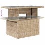 Höhenverstellbarer Gartentisch aus Rattan in Beige mit Glasplatte für die vidaXL Sofagarnitur.