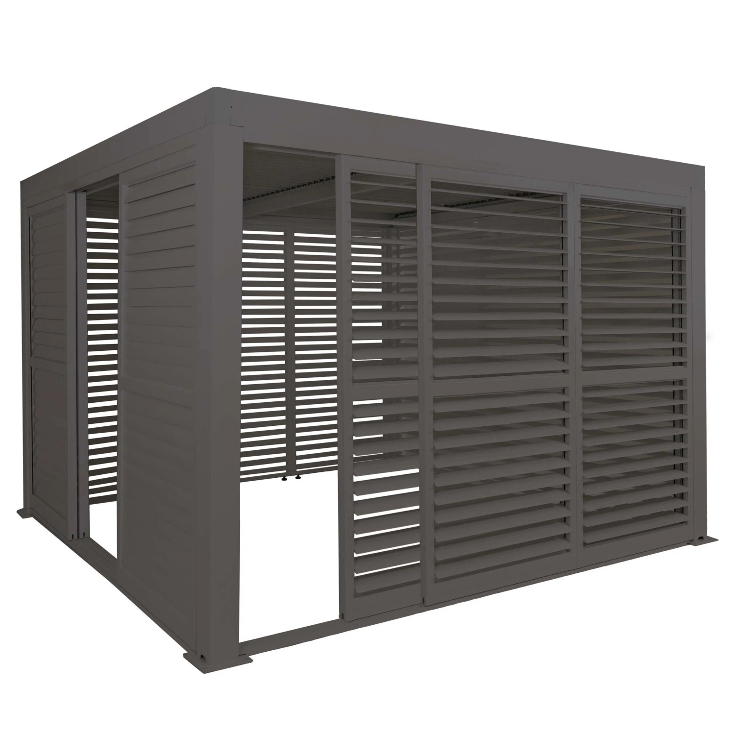 BERLINLODGE Alu Pergola HxBxT 220x300x300cm 6x Lamellenpaneel 6x Schiebetüren 11cm-Gestell Anthrazit Pavillon Terrassenüberdachung
