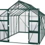 Vitavia Gewächshaus Olymp 9900 Smaragd, 9,9 m², mit offenstehender Doppeltür und Fundamentrahmen.