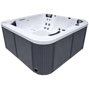 Heissner Whirlpool Spa Domenico, 216x216 cm, mit grauer Verkleidung und weißer Innenwanne.