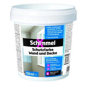 Weißer 0,75 l Eimer SchimmelX Schutzfarbe für Wand und Decke. Spezialfarbe gegen Schimmelbefall.