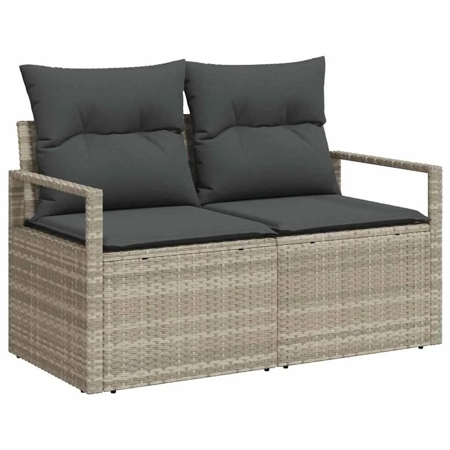 Hellgraues 9-tlg. vidaXL Garten-Sofa-Set aus Polyrattan mit grauen Kissen.