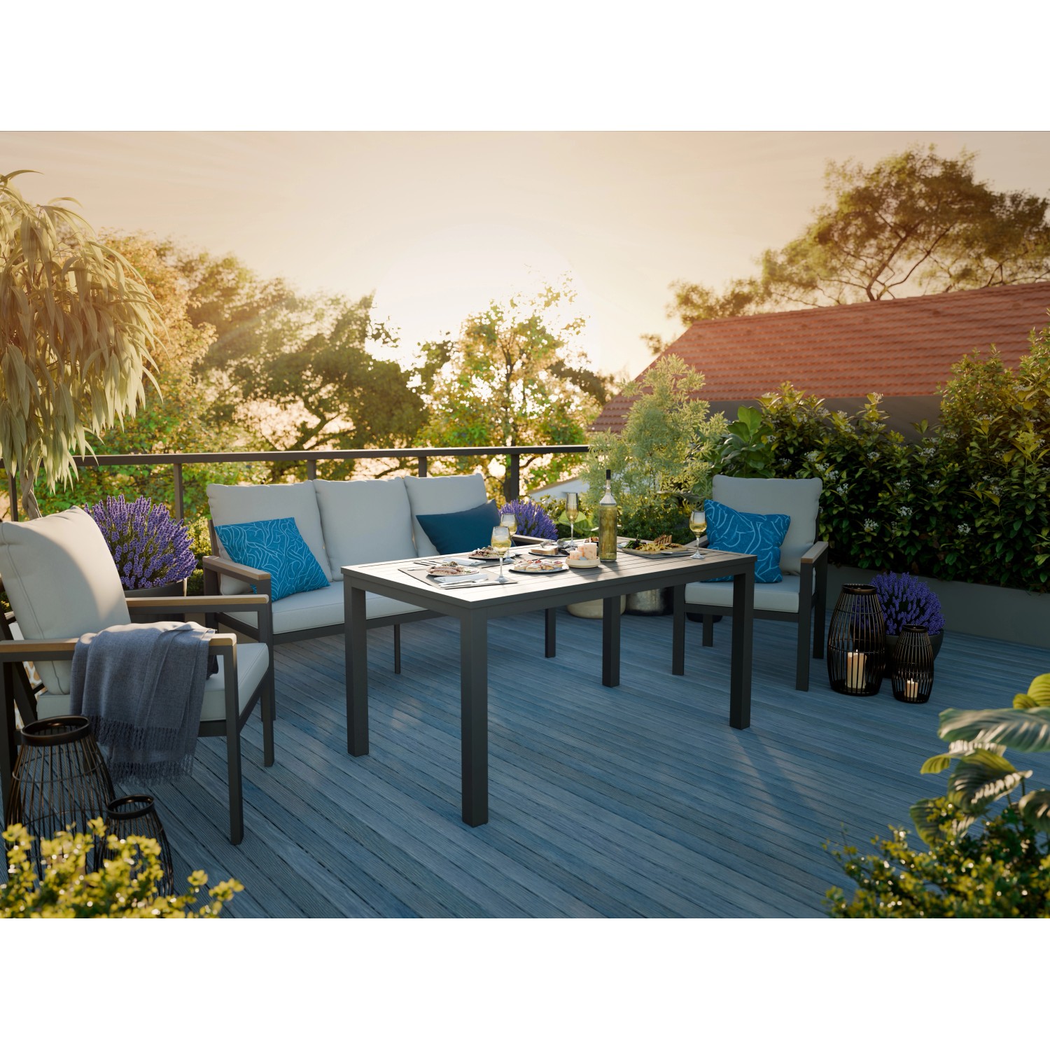 Esstischgruppe Invermay 4-teilig Aluminium Akazie Anthrazit-Hellgrau günstig online kaufen