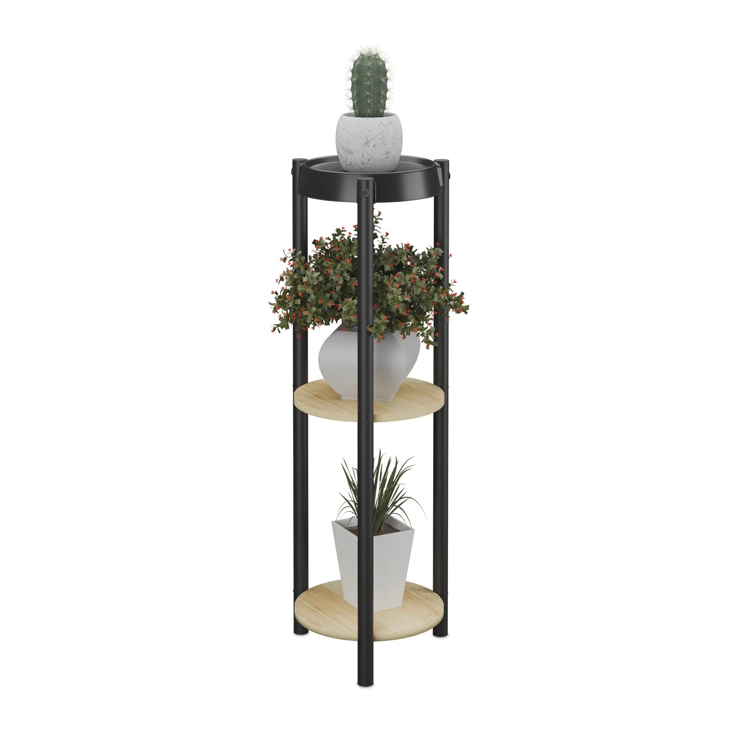 Relaxdays Pflanzenständer Metall Schwarz Natur 3 Etagen 71 cm x 24 cm x 24 cm 1,4 kg
