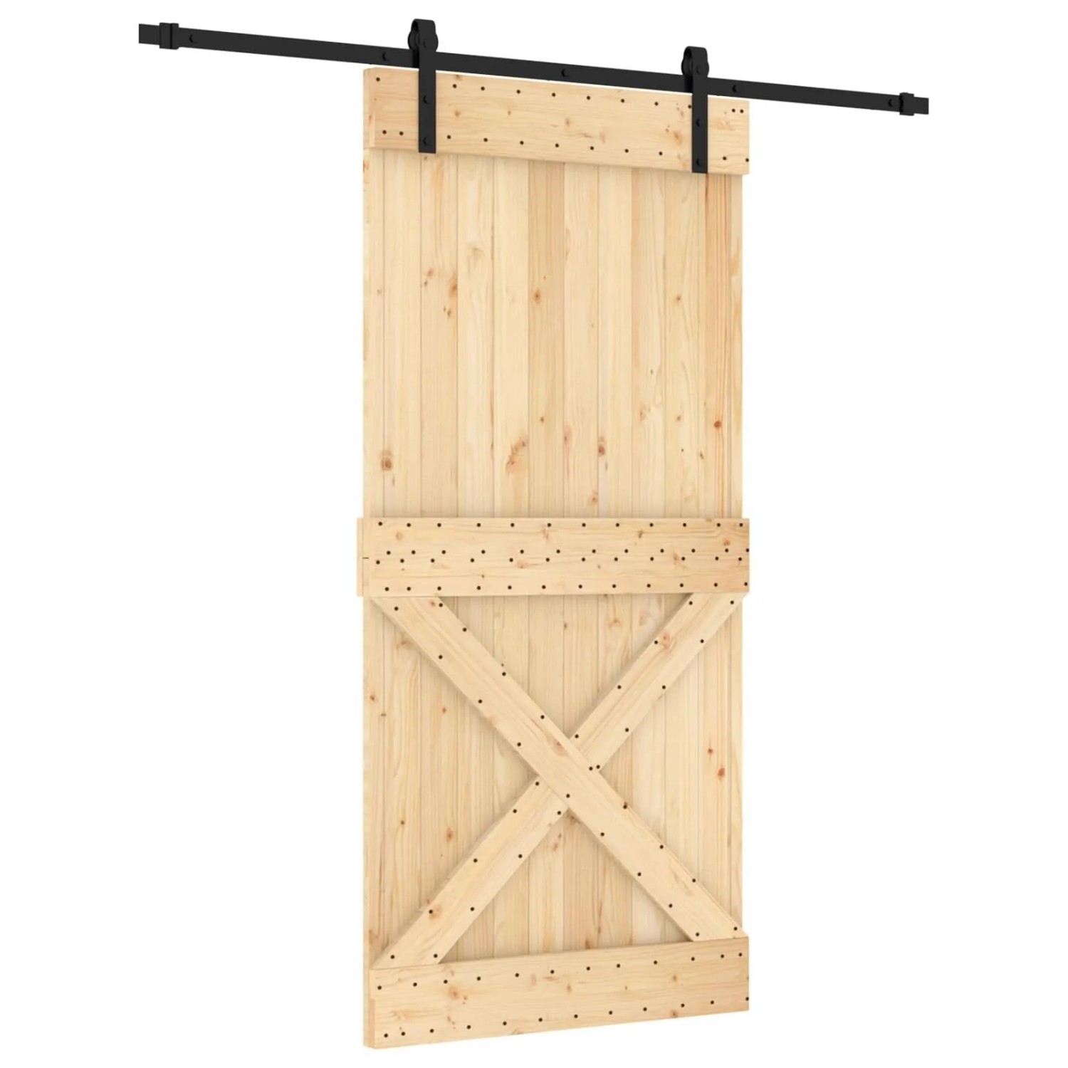 vidaXL Schiebetür Natur und Schwarz 95 x 210 cm Massivkiefer 3444927