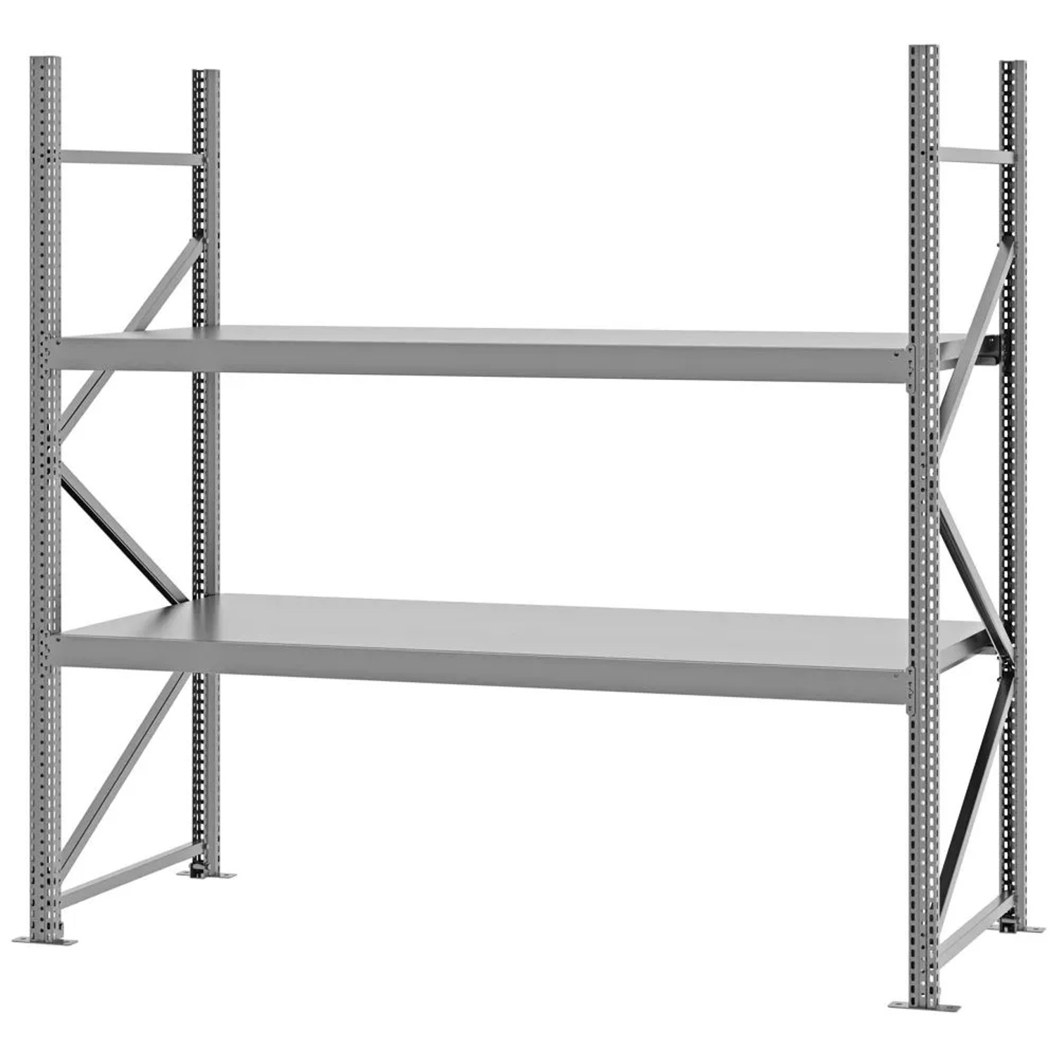 PROREGAL Weitspannregal Schraub-Stecksystem MAGNUS PRO Made In Germany Grundregal 200x200x80cm 2 Ebenen Stahlböden Fachlast 600kg Verzinkt