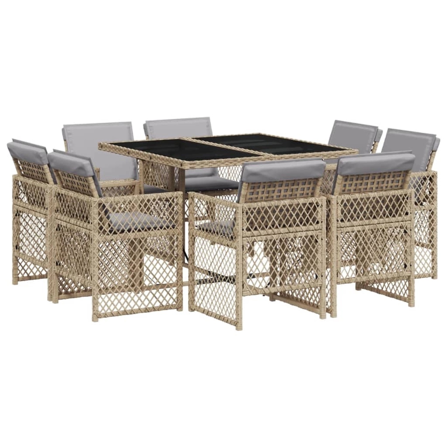 vidaXL 9-Tlg Garten-Essgruppe mit Kissen Beigemischung Poly Rattan 3210840 günstig online kaufen