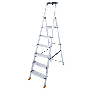 Krause Stehleiter Sepuro mit 6 Stufen, Aluminium, für sicheres Arbeiten in der Höhe.