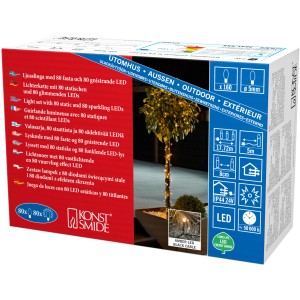 Konstsmide LED Lichterkette mit 160 bernsteinfarbenen LEDs für innen und außen, Verpackung.