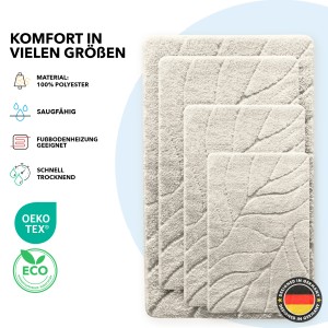 Karat Badematten Maris in Ivory mit Blattmuster, verschiedene Größen.
