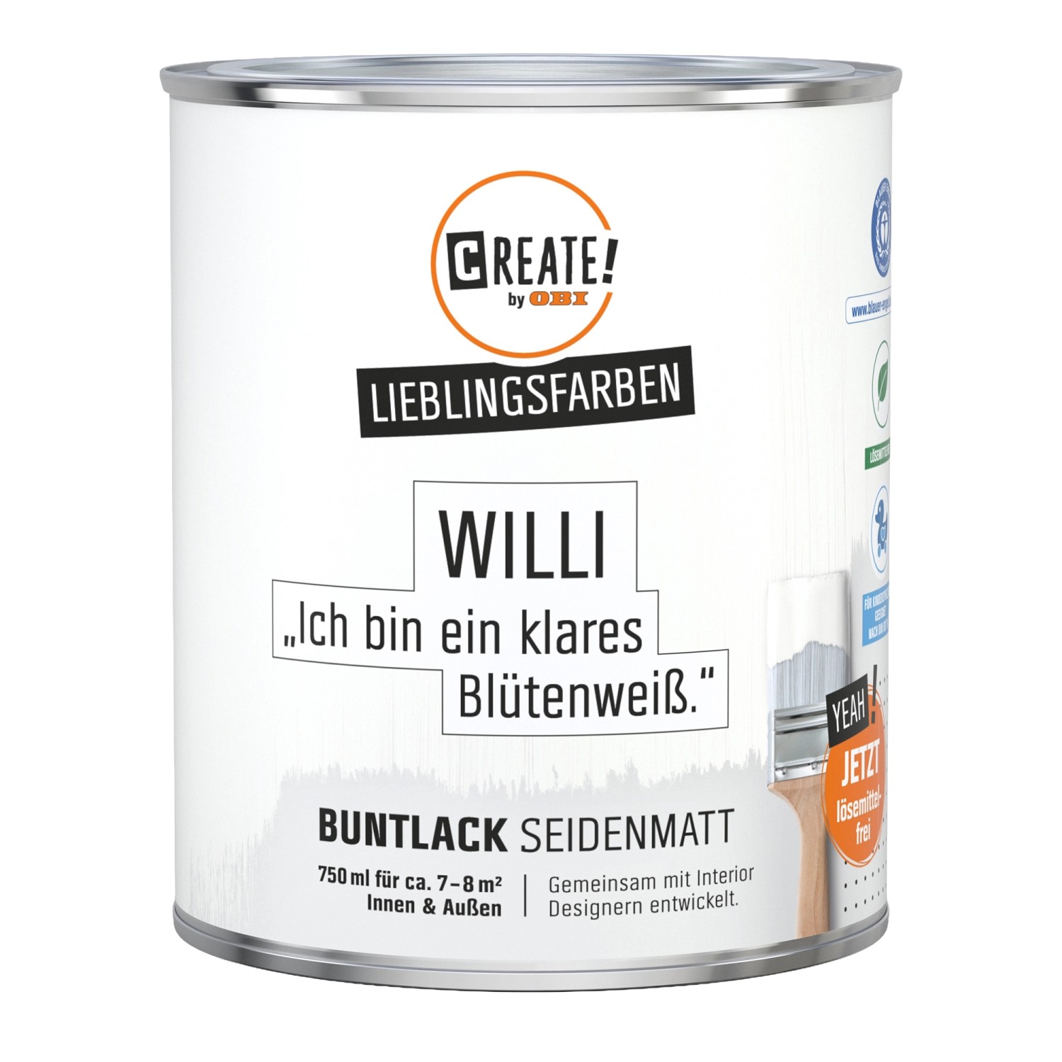 CREATE! by OBI Buntlack Lieblingsfarbe Willi Blütenweiß Seidenmatt 0,75 l