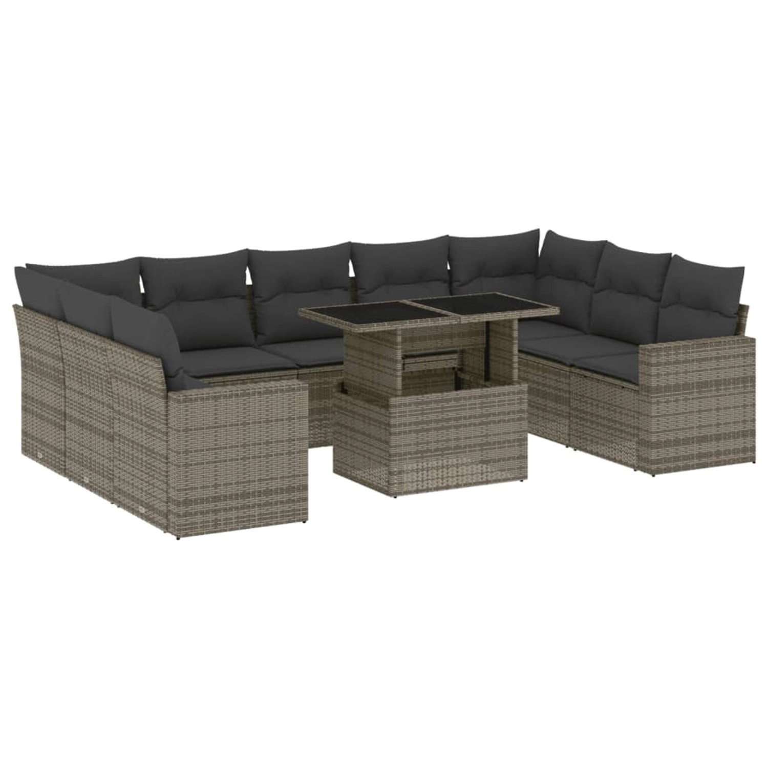 vidaXL 10-Tlg Garten-Sofagarnitur mit Kissen Grau Poly Rattan 3267480 günstig online kaufen