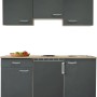 Flex-Well Singleküche Morena, 150 cm, Basaltgrau/San Remo Eiche: Miniküche mit Kühlschrank und 2-Platten-Kochfeld.