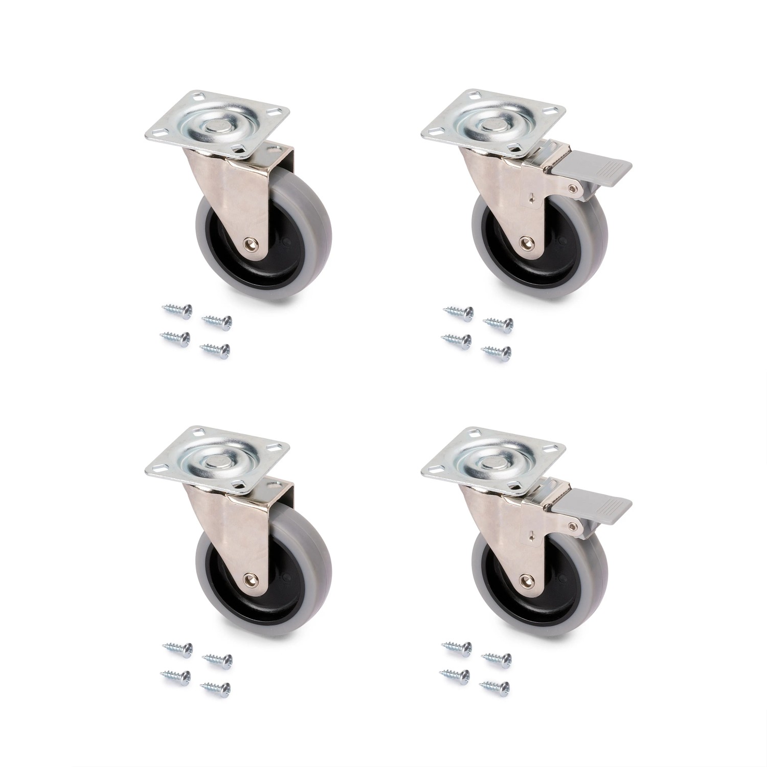 Emuca Lot von 4 Rollen Slip mit Montageplatte Durchmesser 75 mm Stahl und Kunststoff Grau