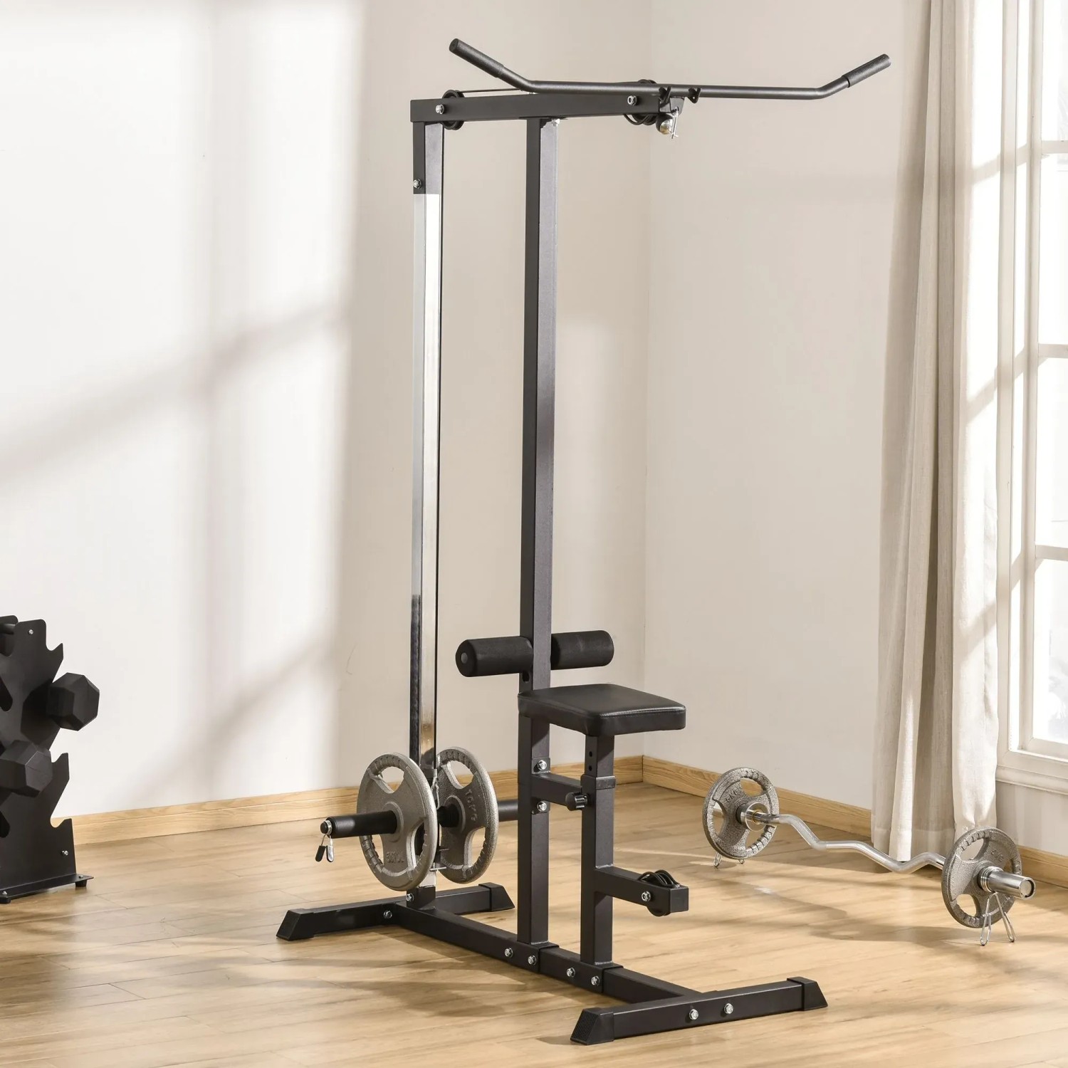 HOMCOM Kraftturm Dip-Station, schwarz, mit verstellbarem Sitz für Sport & Fitness zu Hause.