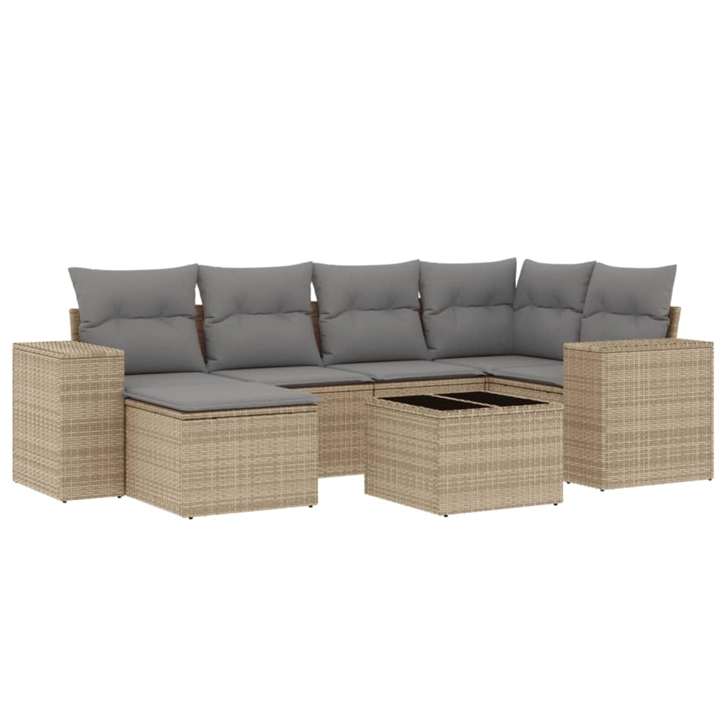 vidaXL 7-Tlg Garten-Sofagarnitur mit Kissen Beige Poly Rattan 3255206 günstig online kaufen