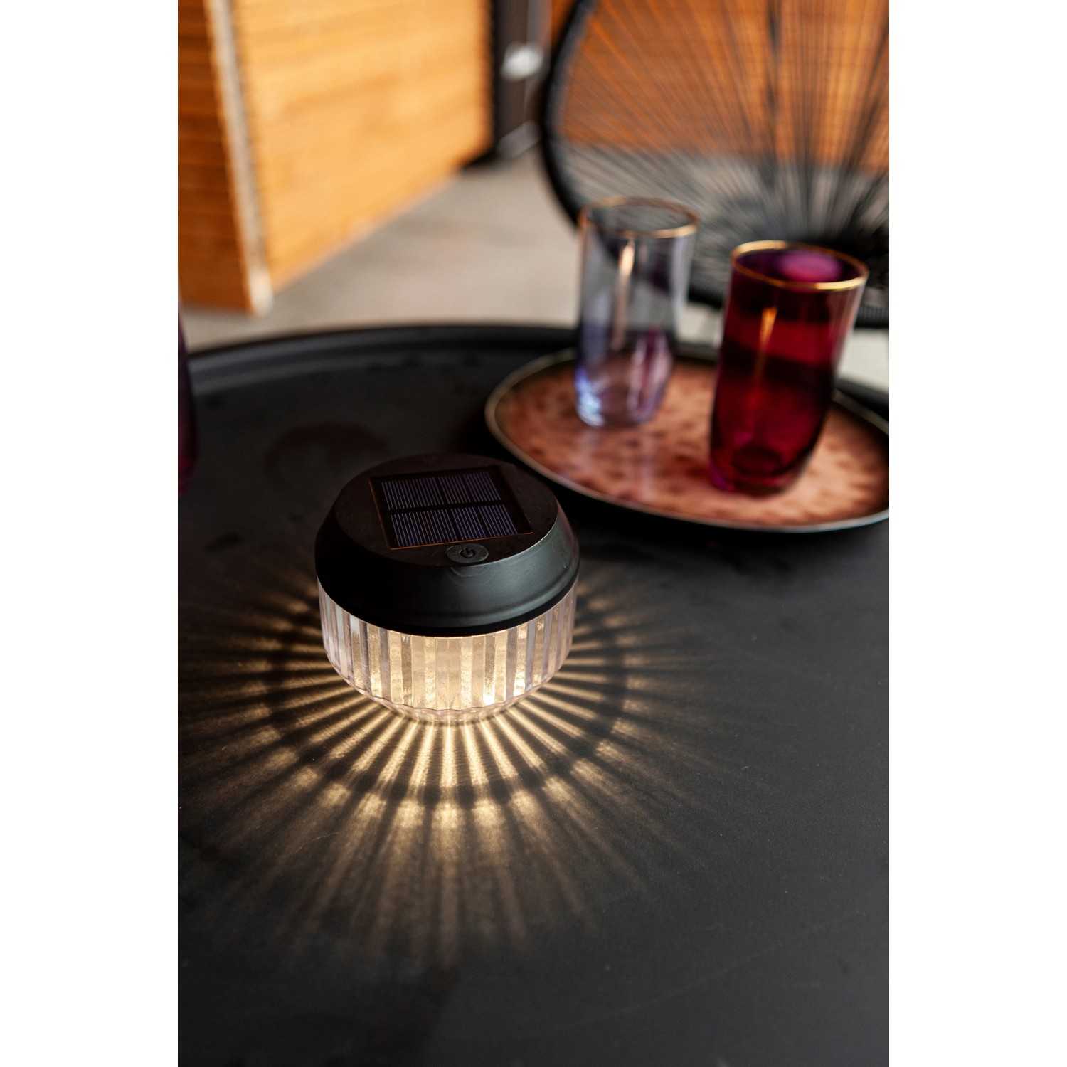 2er Set: Schwarze Lutec LED Solar Tischleuchte Diva, Ø 11cm. Deko-Leuchte für Garten und Tisch.