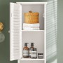 SoBuy Badschrank FRG236-W mit Lamellentür, offenem Fach und Stauraum in Weiß.