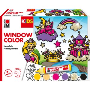 Marabu Kids Window Color Set Prinzessin mit Malvorlagen und 6 Farben.