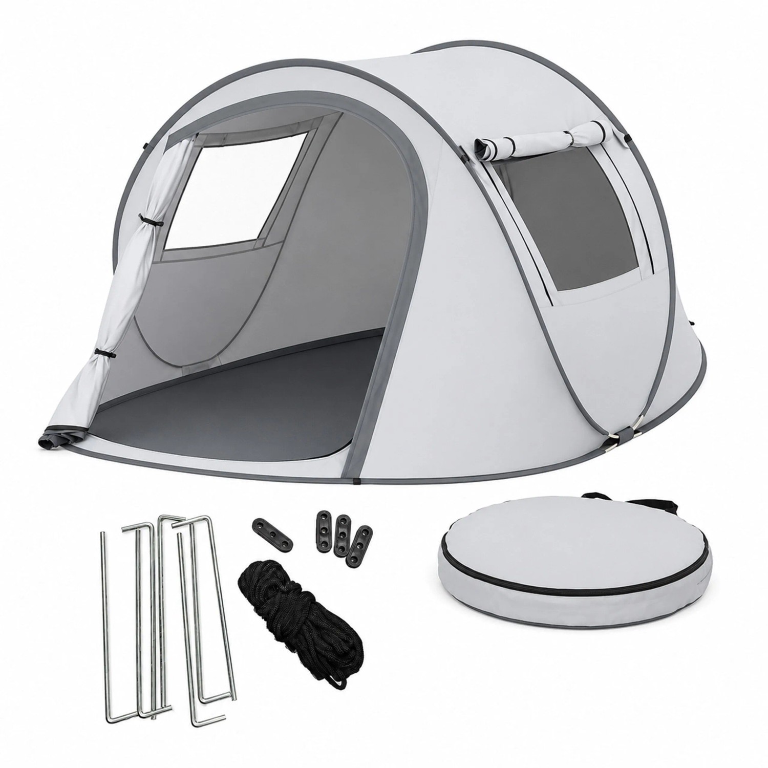 Relaxdays Tunnelzelt Polyester Hellgrau Dunkelgrau Pop-up UV-Schutz Wasserabweisend 105 cm x 245 cm x 150 cm 2,2 kg