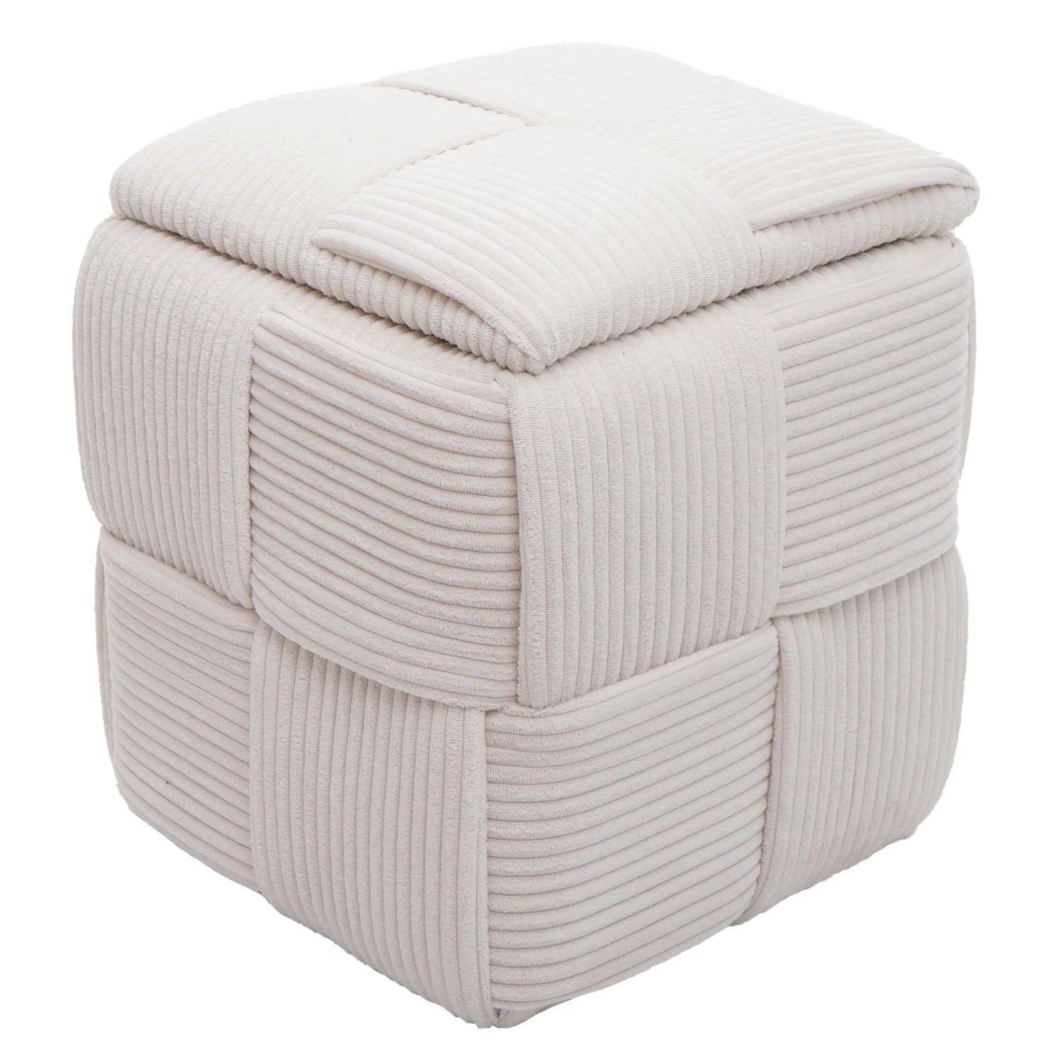 MCW Hocker Q47 Deckel Staufach Stoff Cord 43x40x40cm Creme