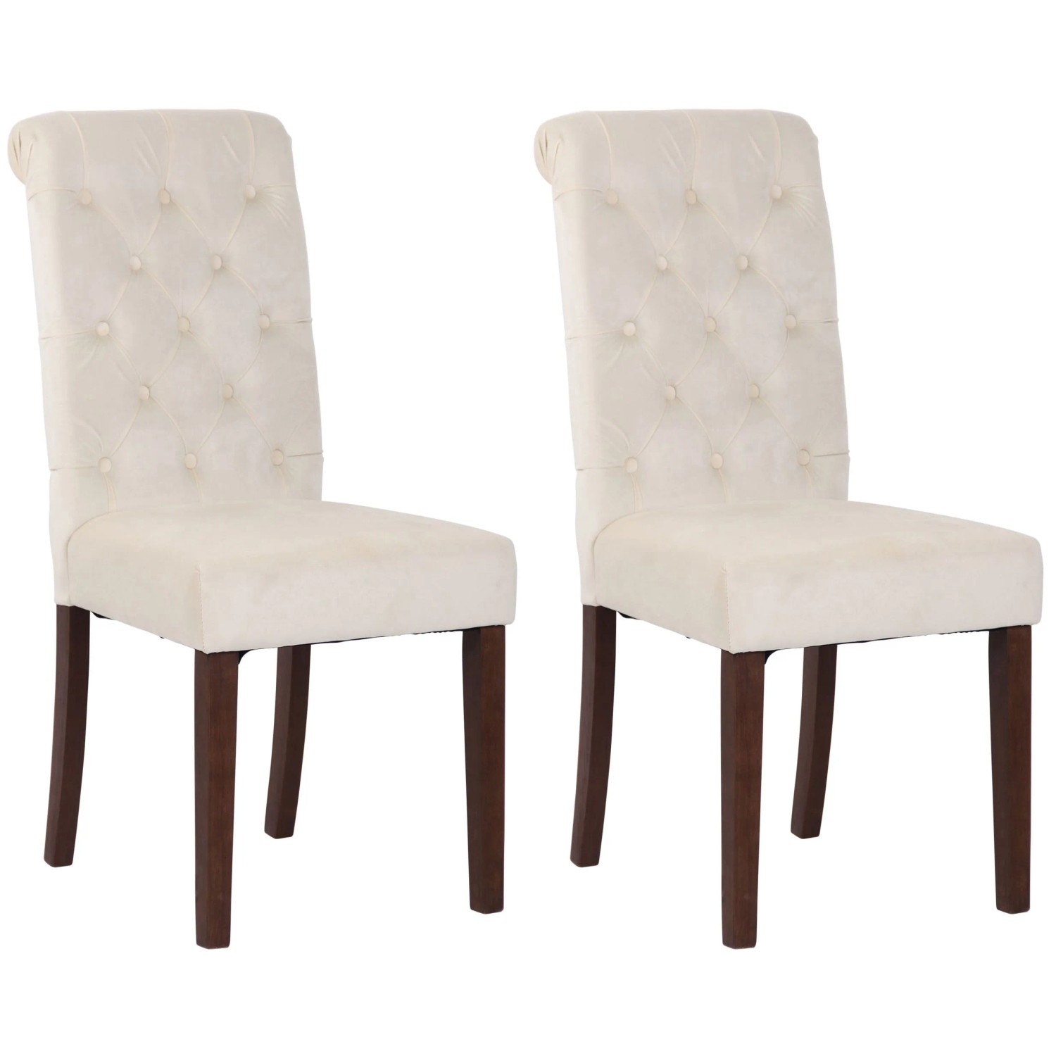 DELUKE 2er Set Esszimmerstühle WALES Samt 98x45x63cm Creme Holz Gestell Stühle Esszimmerstühle Esstisch Küchenstuhl