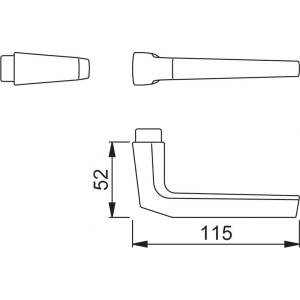 Technische Zeichnung: AnsaPro Zimmertür-Drückerpaar Aller Alu Neusilber, Maße 52x115 mm.