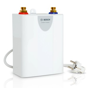 Bosch Tronic Comfort Compact elektronischer Durchlauferhitzer mit 6 kW für Handwaschbecken.