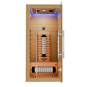 Artsauna Infrarotkabine Kiruna90 Premium aus Hemlockholz mit Glastür und Dual Technologie.